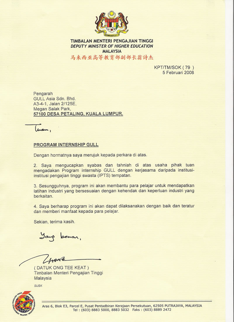 Government Official Letter Format Malaysia : Gull Endorsements State